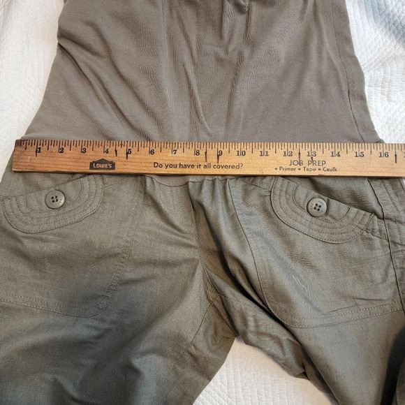 MNG Linen-blend Fold-Waist Wideleg Pants Dark Khaki Size Medium Pull On Stretch - Picture 6 of 12